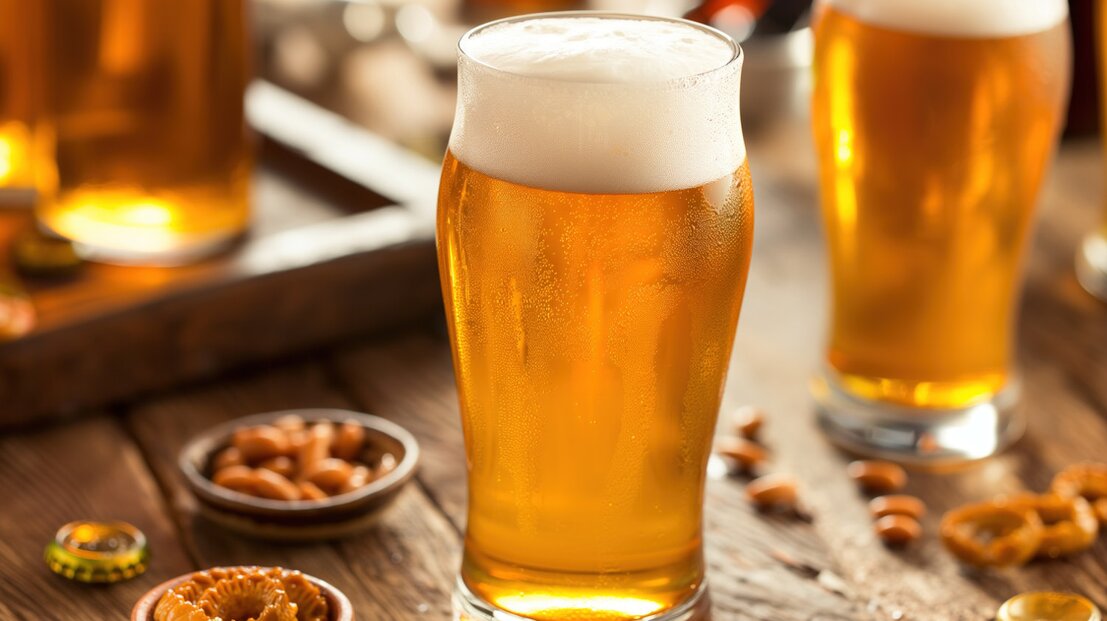 Bicchieri di IPA artigianale con luppolo